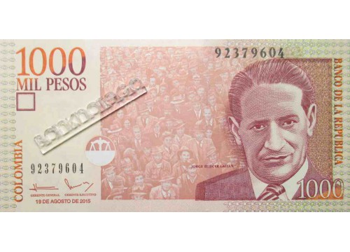 Банкнота Колумбия 1000 (тысяча) песо 2015 год. Pick 456t. UNC